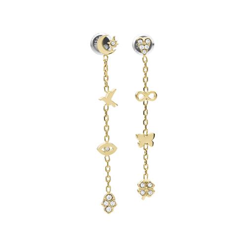 Hanging Ear Studs With Icons In Stainless Steel, Ip Gold