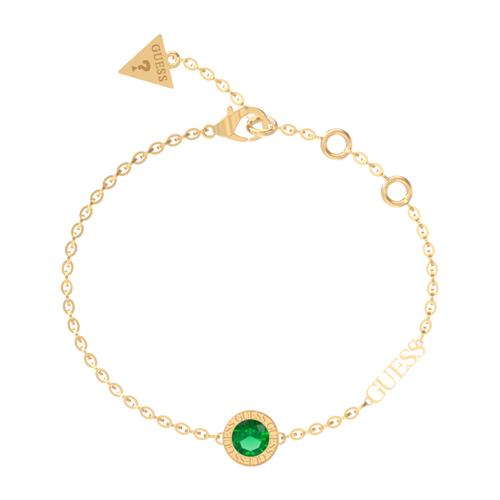 Stainless Steel Engraved Bracelet, Gold With Crystal, Green