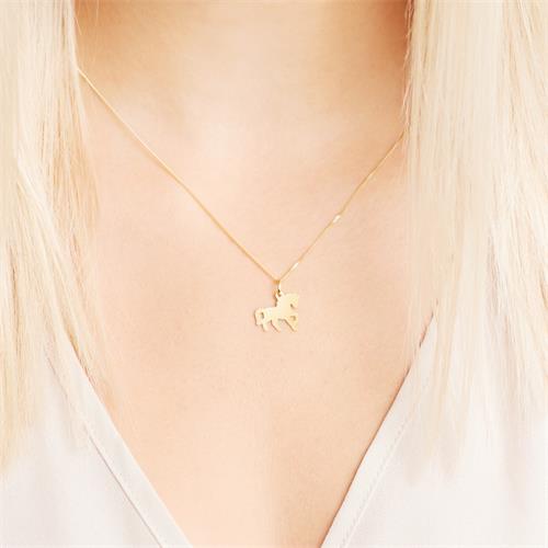 Gold Necklace For Children With Horse Pendant