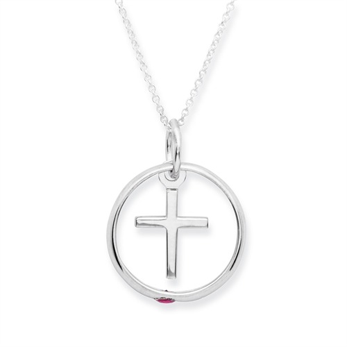 925 Silber Taufkette Rubin Kreuz