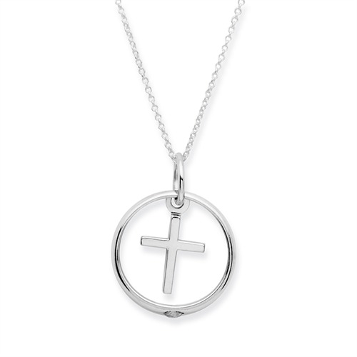 Sterling Silver Christening Necklace Zirconia Cross