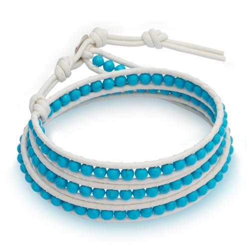 White Leather Bracelet With Turquoise