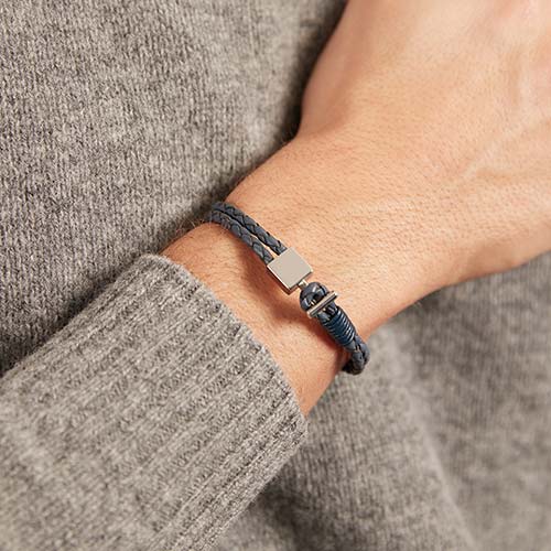 🦚 Lederarmband: Blau Edelstahlve...