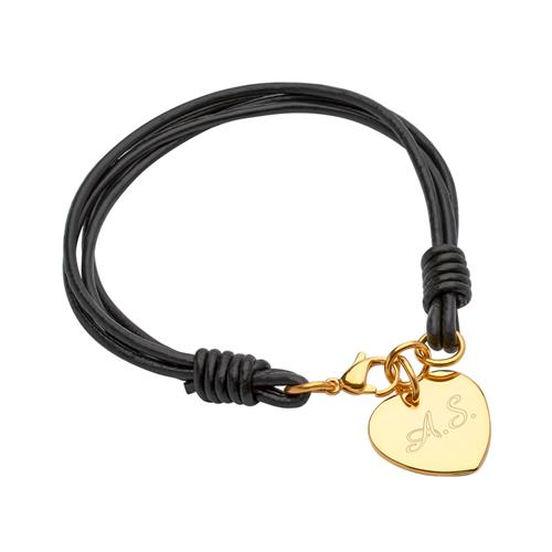 Black Leather Bracelet With Gold Plated Heart