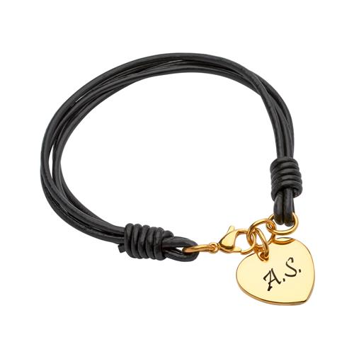 Black Leather Bracelet With Gold Plated Heart