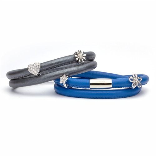 Dubbele Rij Leren Armband Voor Bedels Koningsblauw