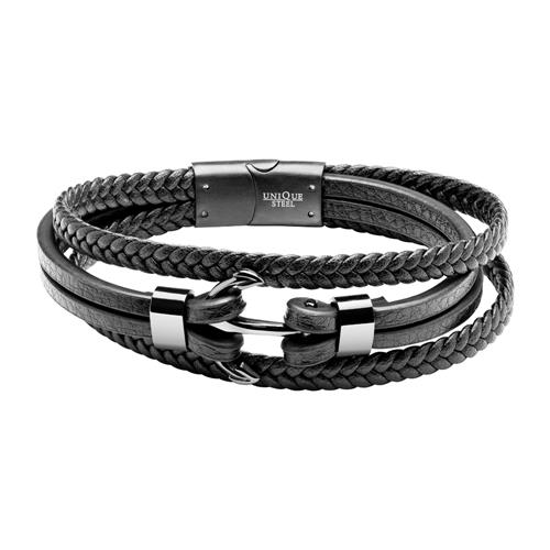 Black Imitation Leather Bracelet Anchor For Men, Engravable