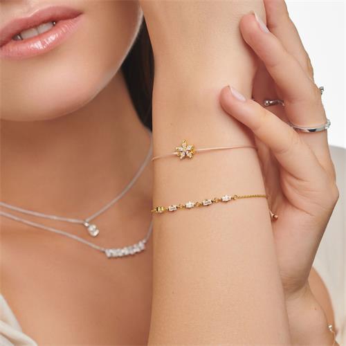 Blumen Armband für Damen aus Textil, 925er Silber, gold