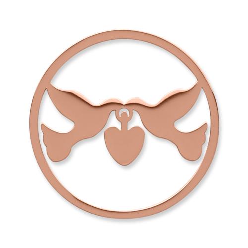 Coin Stainless Steel Dove Heart Pink Gold