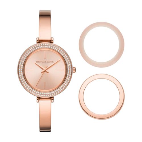 Ladies Watch In Rose Gold Stainless Steel, Interchangeable Bezels