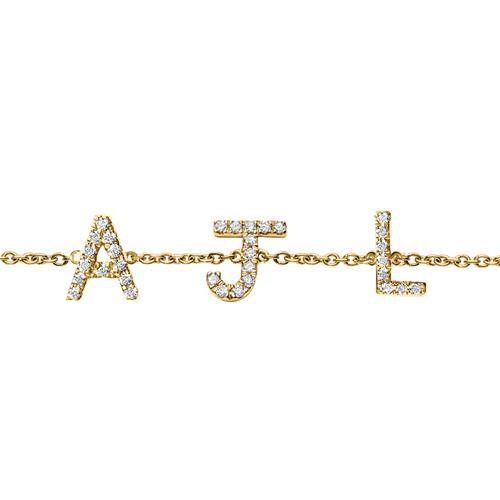 14 Karaat Gouden Armband Met Diamanten, 3 Letters, Symbolen