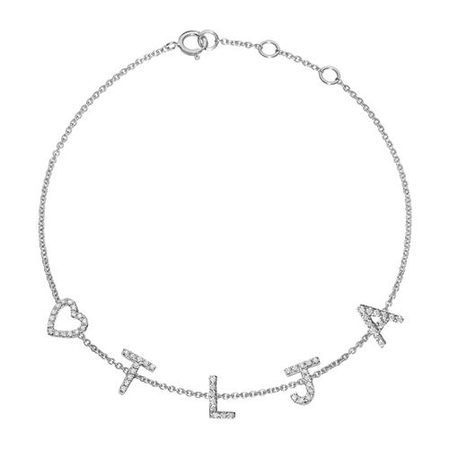 Individuellschmuck - 585er Weißgold Armband mit 5 Buchstaben, diamantbesetzt - Onlineshop Jeweller