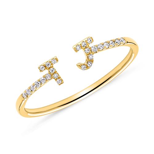 Individuellschmuck - 585er Goldring mit diamantbesetzten Buchstaben Symbolen - Onlineshop Jeweller