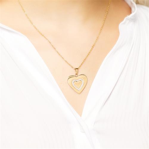 Heart Pendant Stainless Steel Gold Plated With 26 Jewels