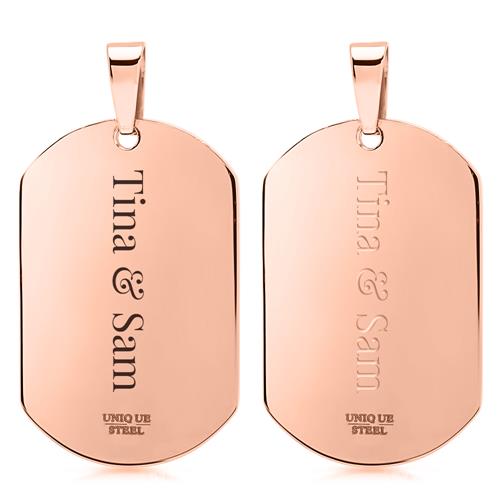 Stainless Steel Dog Tag Pendant Pink Zirconia Stones
