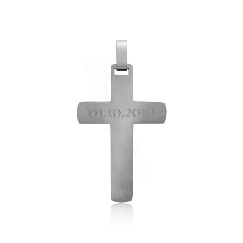 Partially Polished Cross Pendant Engravable Stainless Steel