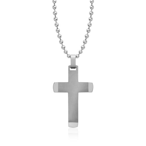 Partially Polished Cross Pendant Engravable Stainless Steel