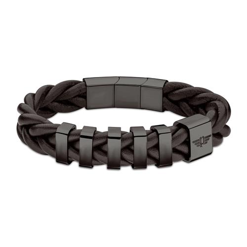 Leather Bracelet Gear, Stainless Steel, Ip Black, Engravable