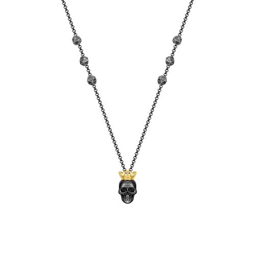 Iconic Halskette mit Totenkopf aus Edelstahl, IP Black