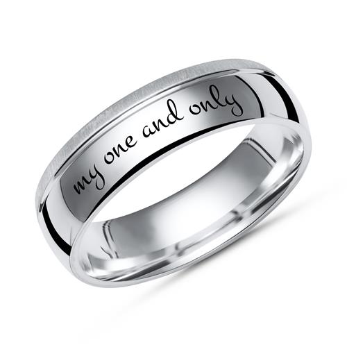 Unique Partially Polished Silver Wedding Rings With Laser Engraving R8502lg