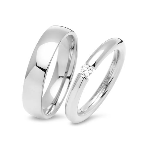 Polished Stainless Steel Wedding Rings With Gemstone