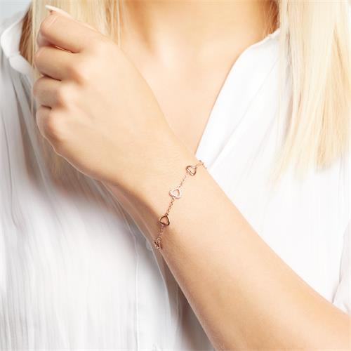 Heartbracelet Made Of Rose Gold-Plated 925 Silver Zirconia