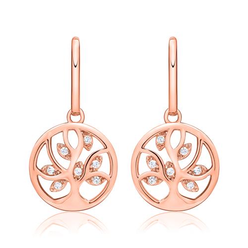 Earrings Tree Of Life Sterling Silver Rose Gold Zirconia