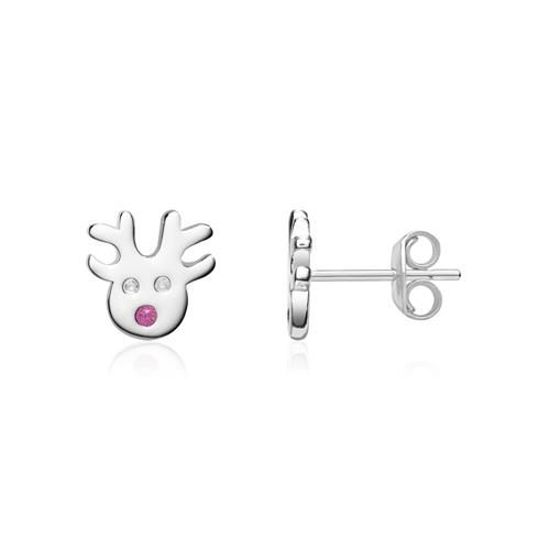 Reindeer Sterling Silver Earrings with Zirconia