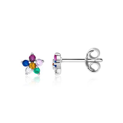 Flower Earrings Made Of 925 Silver With Zirconia, Colorful
