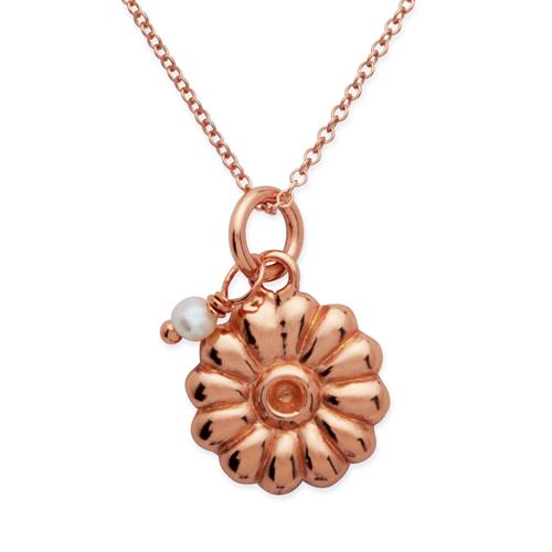 Gold Plated Silver Necklace Flower Pendant And Pearl