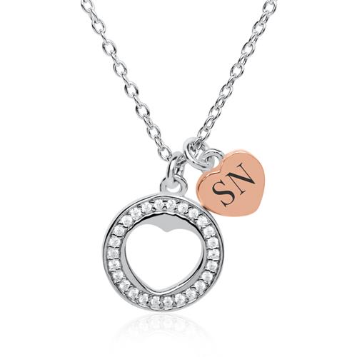 Heart Necklace In Sterling Silver Engravable With Zirconia