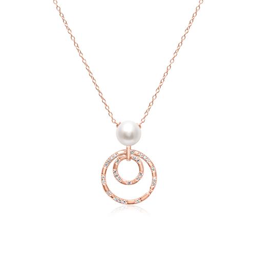 925er Silberkette mit Kreisanhänger und Perle in Rosé