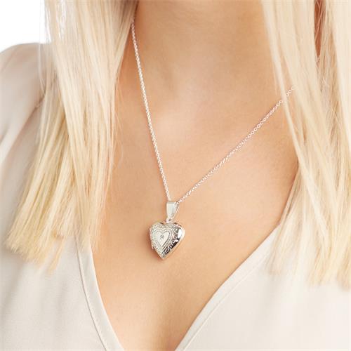 Locket Heart-Shaped Silver Pendant Zirconia