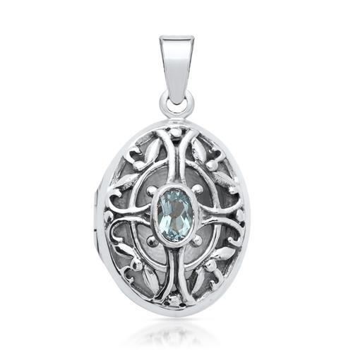 Silver Necklace With Locket Blue Topaz