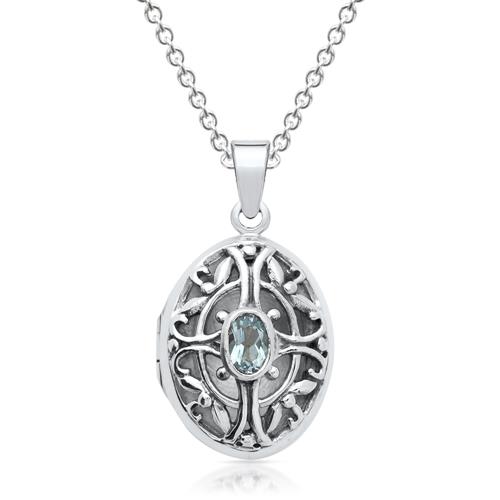 Silver Necklace With Locket Blue Topaz