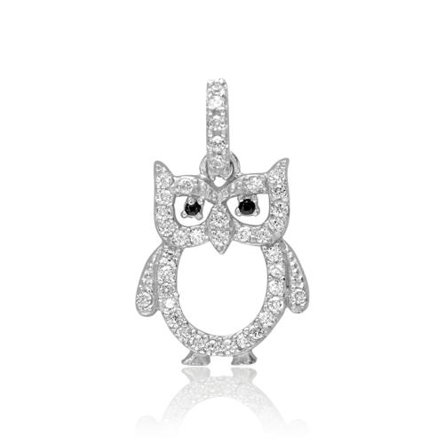 Necklace With Pendant Owl Sterling Silver Zirconia
