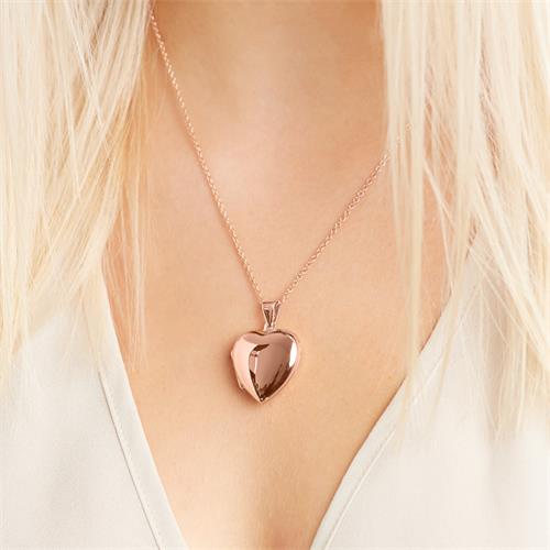 Necklace Large Heart Locket Gold Plated Rose