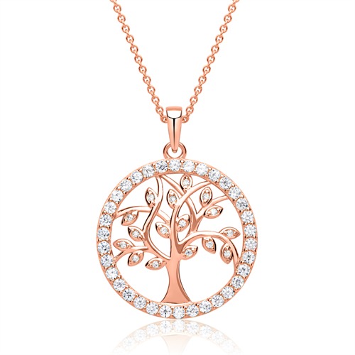 Necklace With Rose Gold Plated Tree Pendant