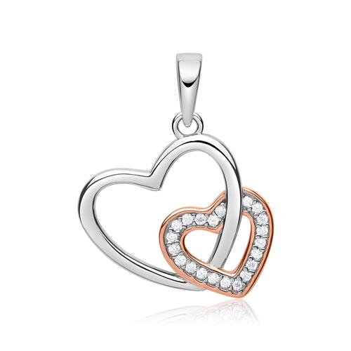 Necklace With Pendant Hearts Sterling Silver Bicolor Zirconia