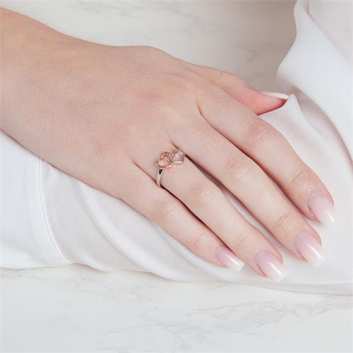 Ladies Ring In Sterling Silver With Hearts Bicolor