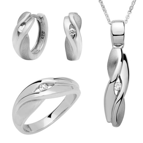 Schmucksets - 925 Schmuckset Silber Ohrringe Ring Kette  - Onlineshop The Jeweller