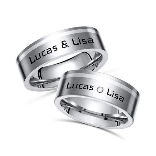 Titanium Wedding Rings With Laser Engraving Silver Inlay