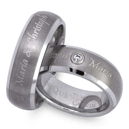 Partially Polished Wedding Rings Tungsten Laser Engraving