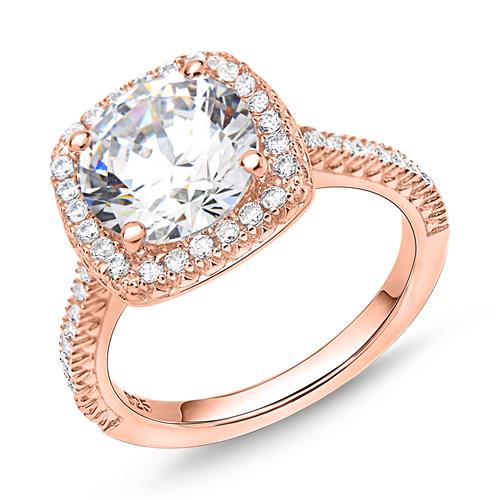 Engagement ring made of 925 silver, rose gold plated zirconia