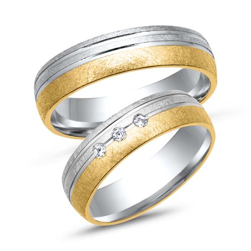 Wedding Rings 18ct Yellow-White Gold 3 Diamonds
