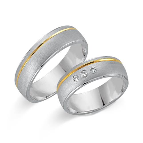8ct Yellow-White Gold Wedding Rings 3 Diamonds