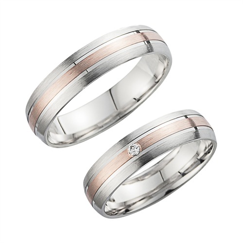 Wedding Rings Red And White Gold With Diamond Width 5 mm