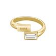 Ladies open ring clia with crystal, stainless steel, IP gold
