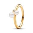 Timeless ring for ladies with pearls, zirconia, IP gold