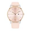 Ladies watch in stainless steel and pink leather, bicolour